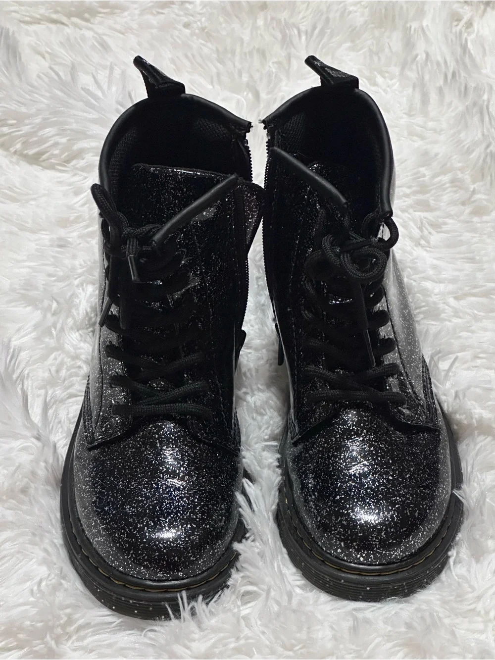 Used Little Girls Dr. Martens Black Glitter Lace-Up Boots size 3
